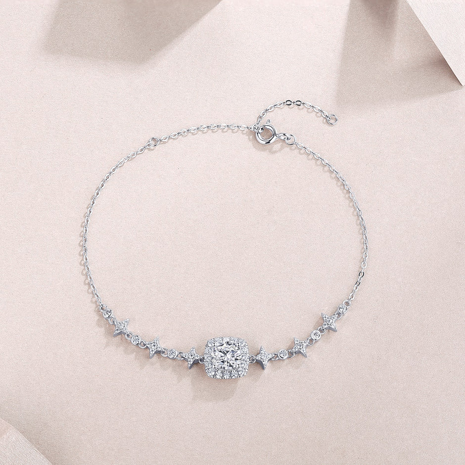 Moissanit Tennis Armband  mit 1 Karat VVS1 Reinheit und D Farbgrad aus rhodiniertem 925 Silber (18 cm)