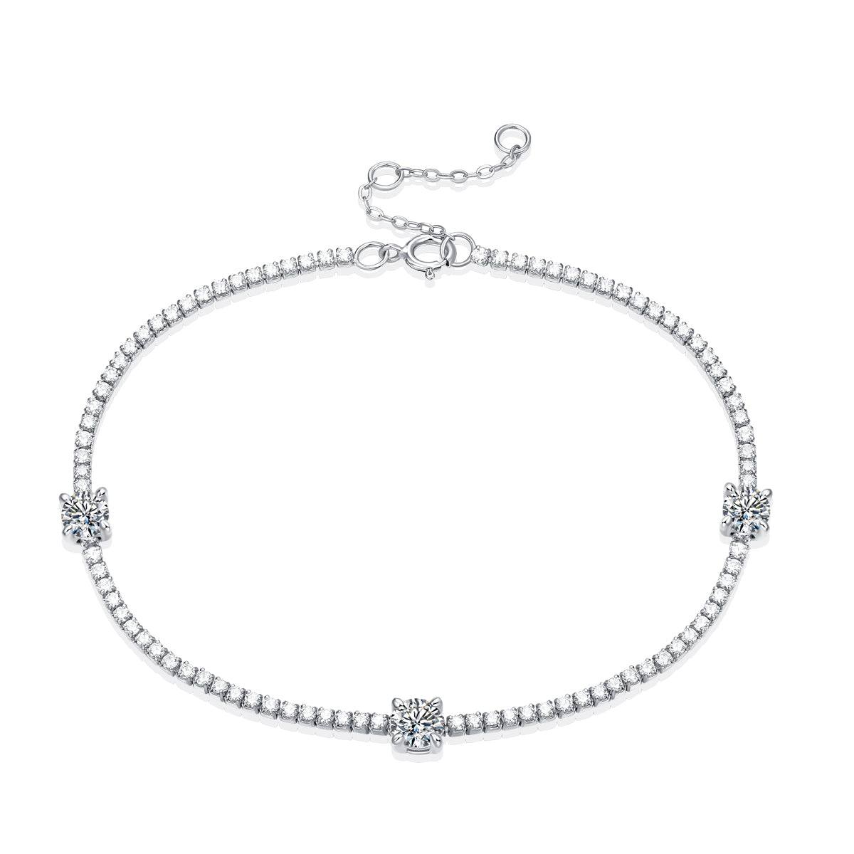 Moissanit Tennis Armband mit 0.9 Karat VVS1 Reinheit und D Farbgrad aus rhodiniertem 925 Silber (18 cm)