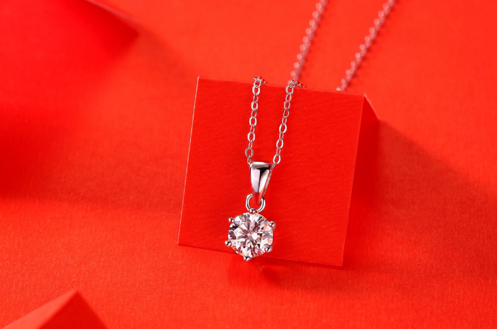 Moissanit Halskette 2 Karat in VVS-Reinheit und Farbgrad D - rhodinierte Solitär Anhänger mit eleganter  Kette aus 925er Silber