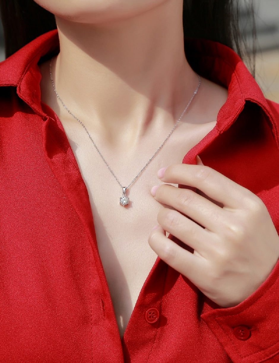 Moissanit Halskette 2 Karat in VVS-Reinheit und Farbgrad D - rhodinierte Solitär Anhänger mit eleganter  Kette aus 925er Silber