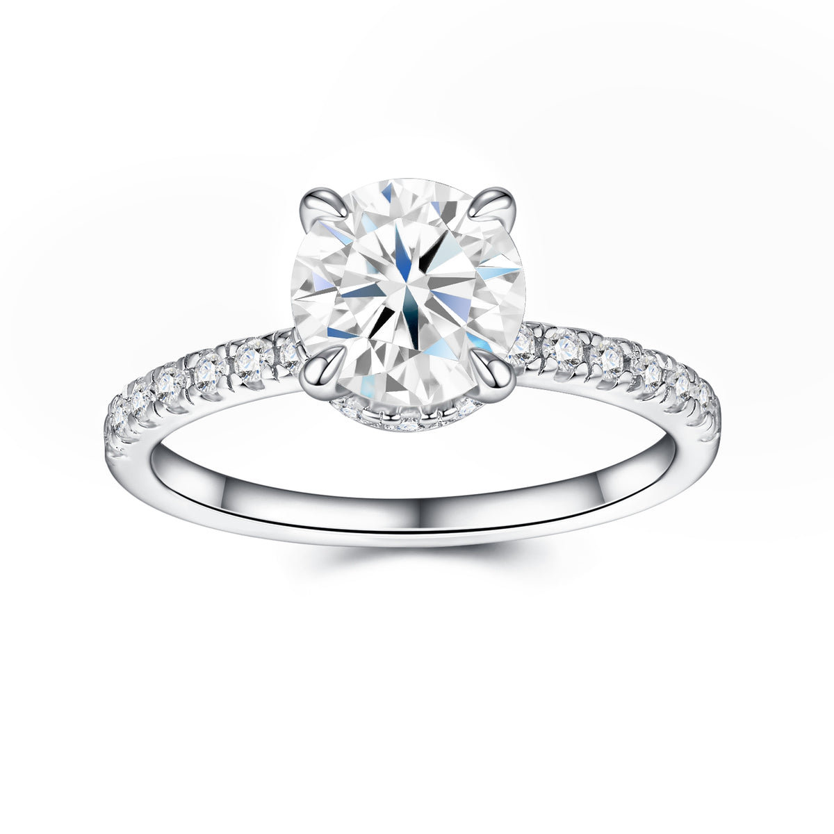Moissanit Ring / Verlobungsring / Silberring mit 2.39 Karat VVS1 Reinheit und Farbgrad D im Brilliantschliff in rhodiniertem 925 Sterlingsilber.