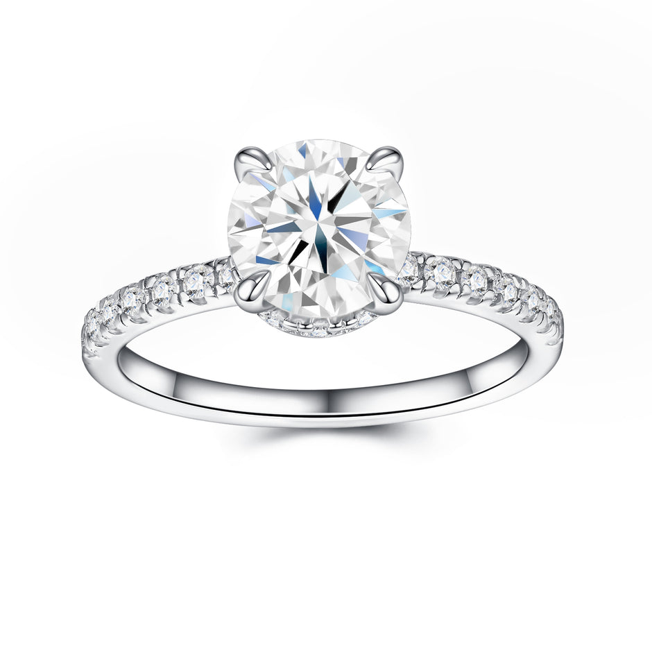 Moissanit Ring / Verlobungsring / Silberring mit 2.39 Karat VVS1 Reinheit und Farbgrad D im Brilliantschliff in rhodiniertem 925 Sterlingsilber.