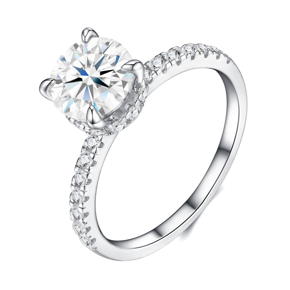 Moissanit Ring / Verlobungsring / Silberring mit 2.39 Karat VVS1 Reinheit und Farbgrad D im Brilliantschliff in rhodiniertem 925 Sterlingsilber.