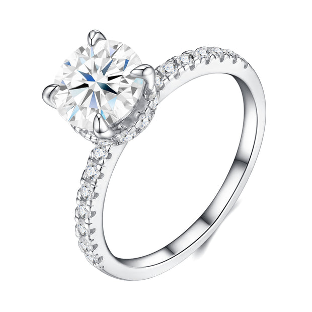 Moissanit Ring / Verlobungsring / Silberring mit 2.39 Karat VVS1 Reinheit und Farbgrad D im Brilliantschliff in rhodiniertem 925 Sterlingsilber.