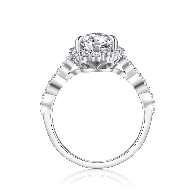 Moissanit Ring / Verlobungsring / Silberring mit 3 Karat VVS1 Reinheit und Farbgrad D im Tropfen-Schliff in rhodiniertem 925 Sterlingsilber.