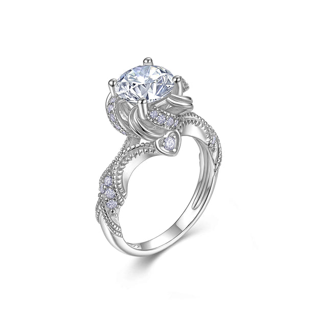 Moissanit Ring / Verlobungsring / Silberring mit 2 Karat VVS1 Reinheit und Farbgrad D im Brilliantschliff in rhodiniertem 925 Sterlingsilber.