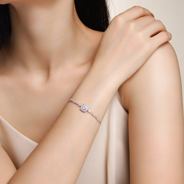 Moissanit Tennis Armband  mit 1 Karat VVS1 Reinheit und D Farbgrad aus rhodiniertem 925 Silber (18 cm)
