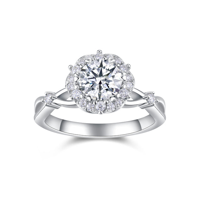 Moissanit Ring / Verlobungsring / Silberring mit 2 Karat VVS1 Reinheit und Farbgrad D im Brilliantschliff in rhodiniertem 925 Sterlingsilber.