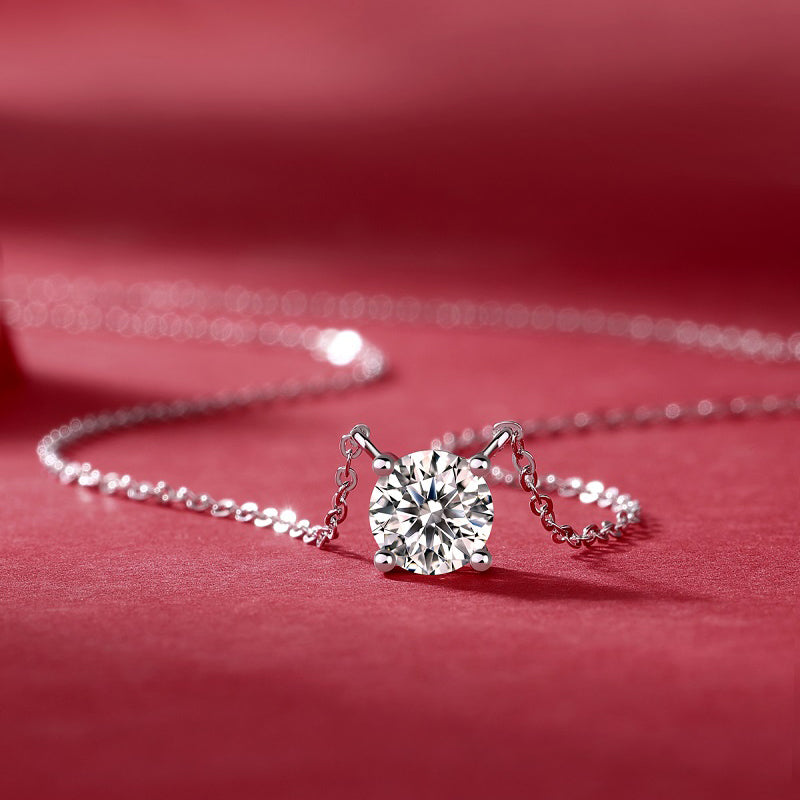 Moissanit Halskette 2 Karat in VVS1 Reinheit und Farbgrad D - rhodinierte Anhänger mit eleganter Kette aus 925er Silber