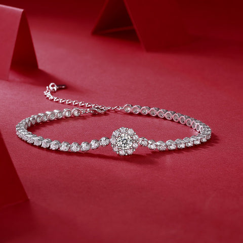 Moissanit Tennis Armband mit 0.5 Karat VVS1 Reinheit und D Farbgrad aus rhodiniertem 925 Silber (18 cm)