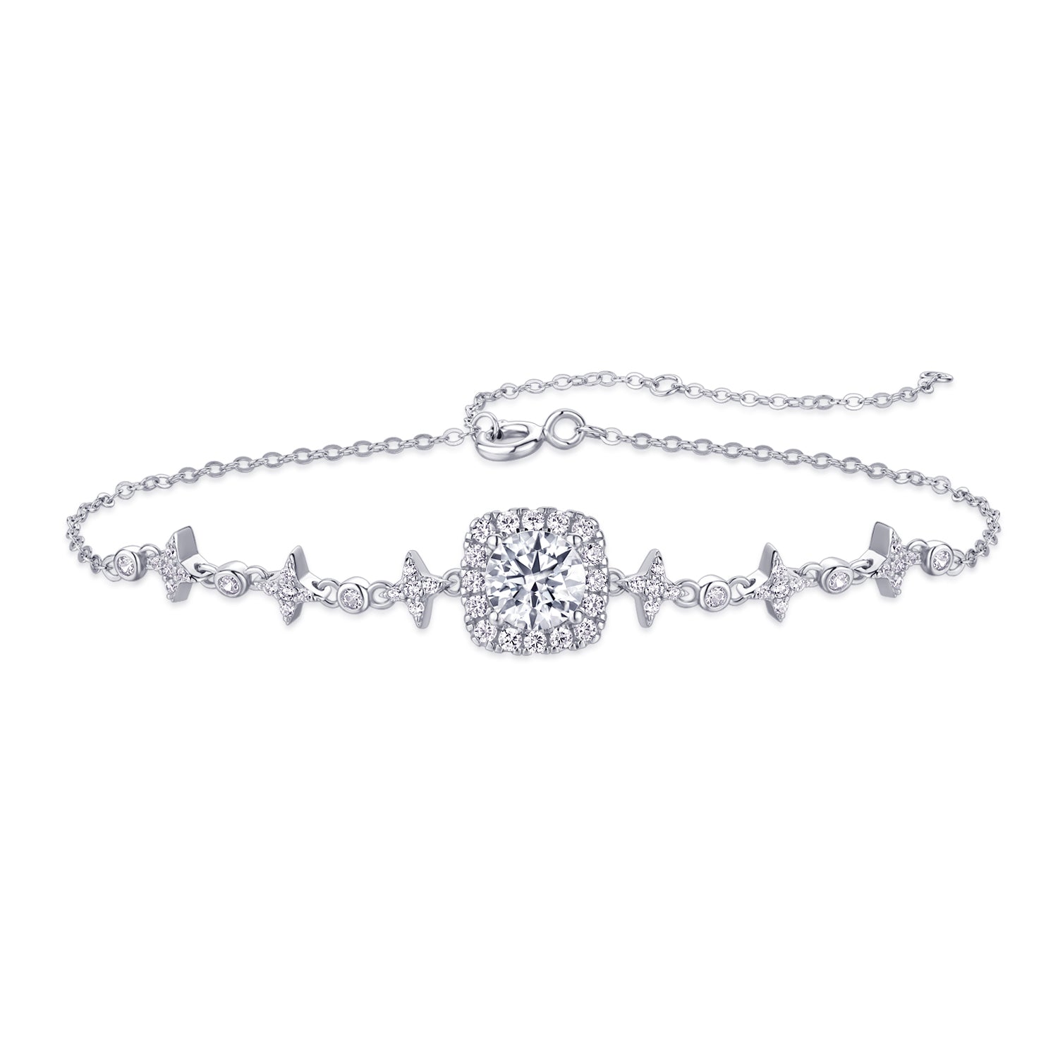 Moissanit Tennis Armband  mit 1 Karat VVS1 Reinheit und D Farbgrad aus rhodiniertem 925 Silber (18 cm)