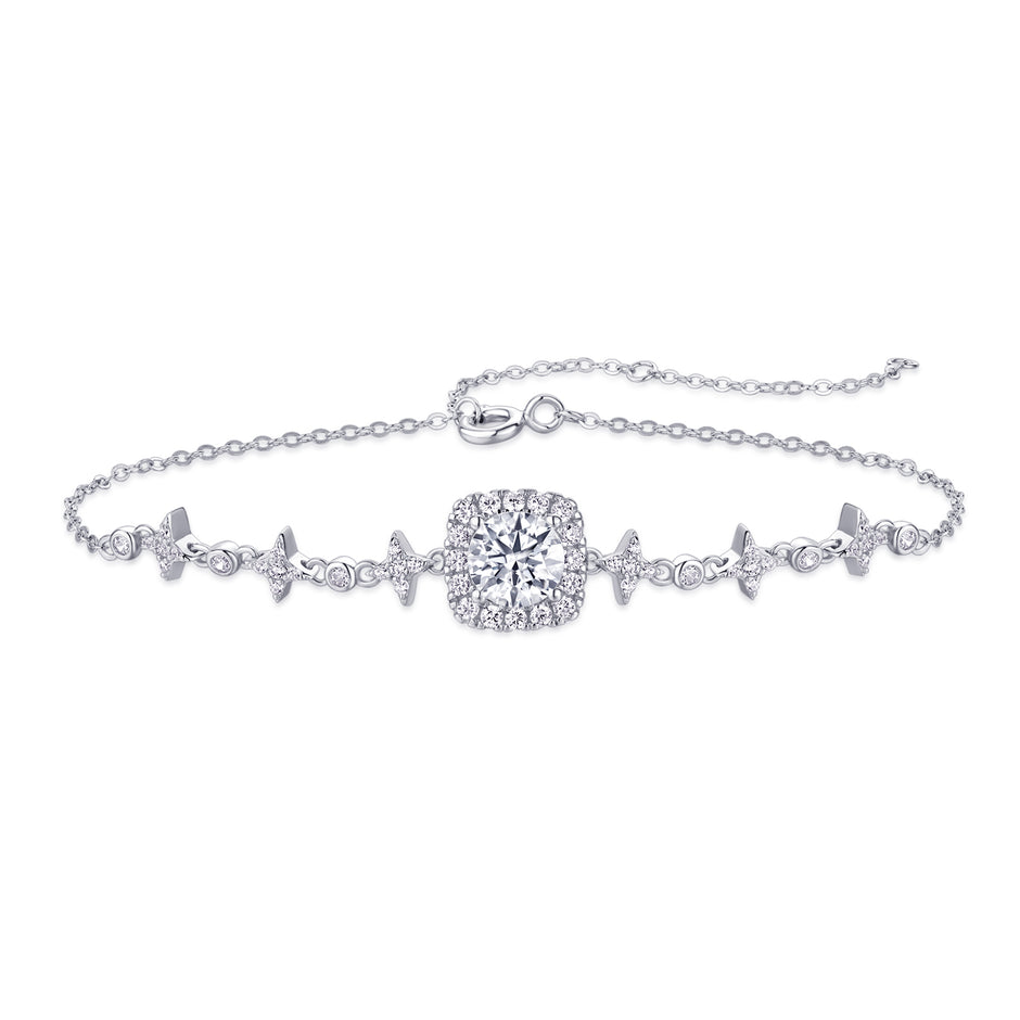 Moissanit Tennis Armband  mit 1 Karat VVS1 Reinheit und D Farbgrad aus rhodiniertem 925 Silber (18 cm)
