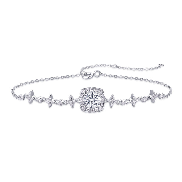 Moissanit Tennis Armband  mit 1 Karat VVS1 Reinheit und D Farbgrad aus rhodiniertem 925 Silber (18 cm)