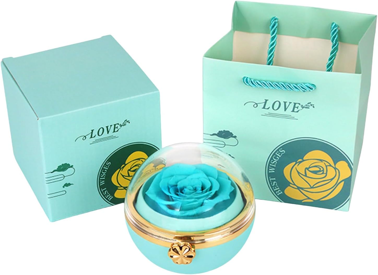 Drehbare Geschenk-Box mit Rosenblume in rot & türkis