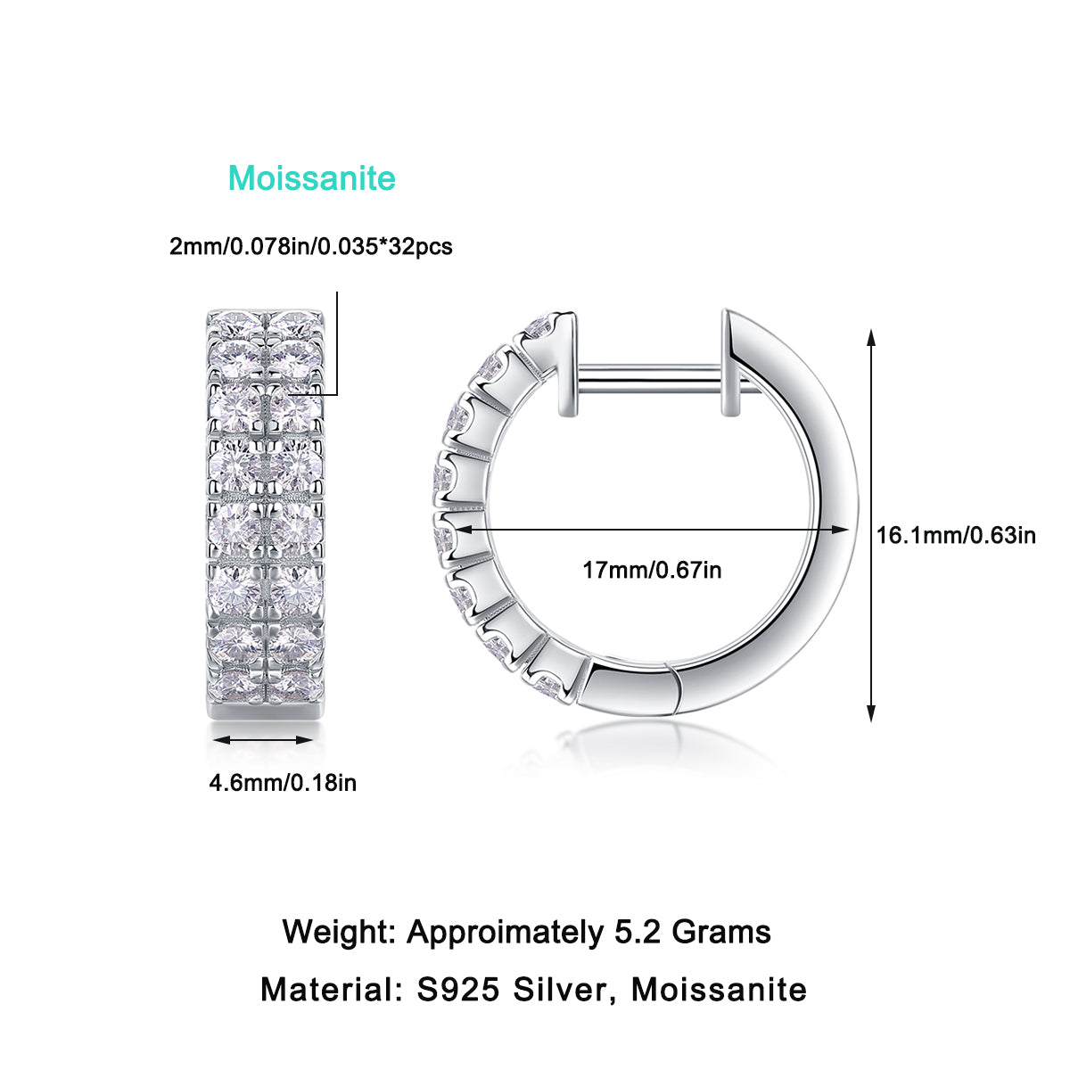 Elegante Moissanit Creolen mit jeweils 1 Karat in höchster VVS1-Reinheit und edlem D-Farbgrad aus rhodiniertem 925 Silber