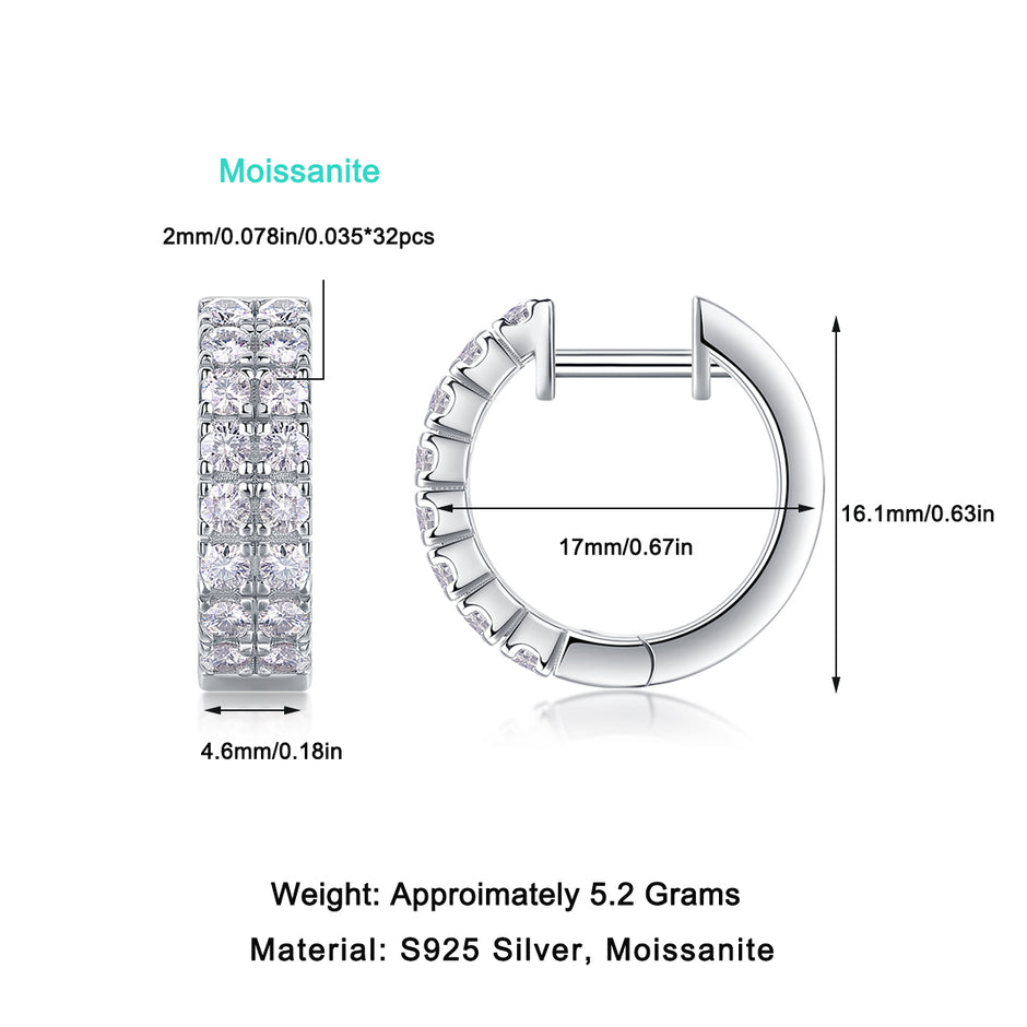 Elegante Moissanit Creolen mit jeweils 1 Karat in höchster VVS1-Reinheit und edlem D-Farbgrad aus rhodiniertem 925 Silber