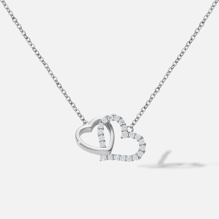 Halskette Silber 925 - rhodiniert mit einem Doppelherz 45 cm