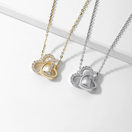 Halskette Silber 925 - rhodiniert mit einem Doppelherz 45 cm