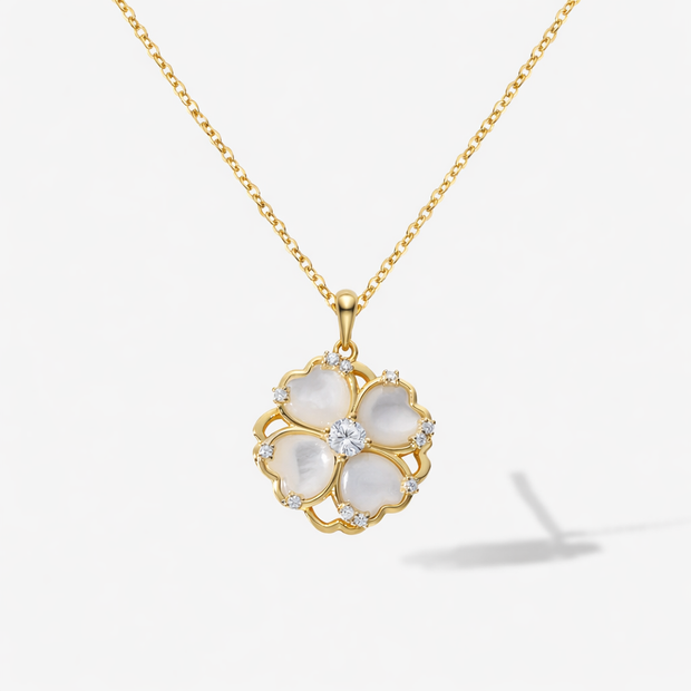 Halskette Silber 925  - rhodiniert und Kleeblatt aus Perlmutt  45 cm