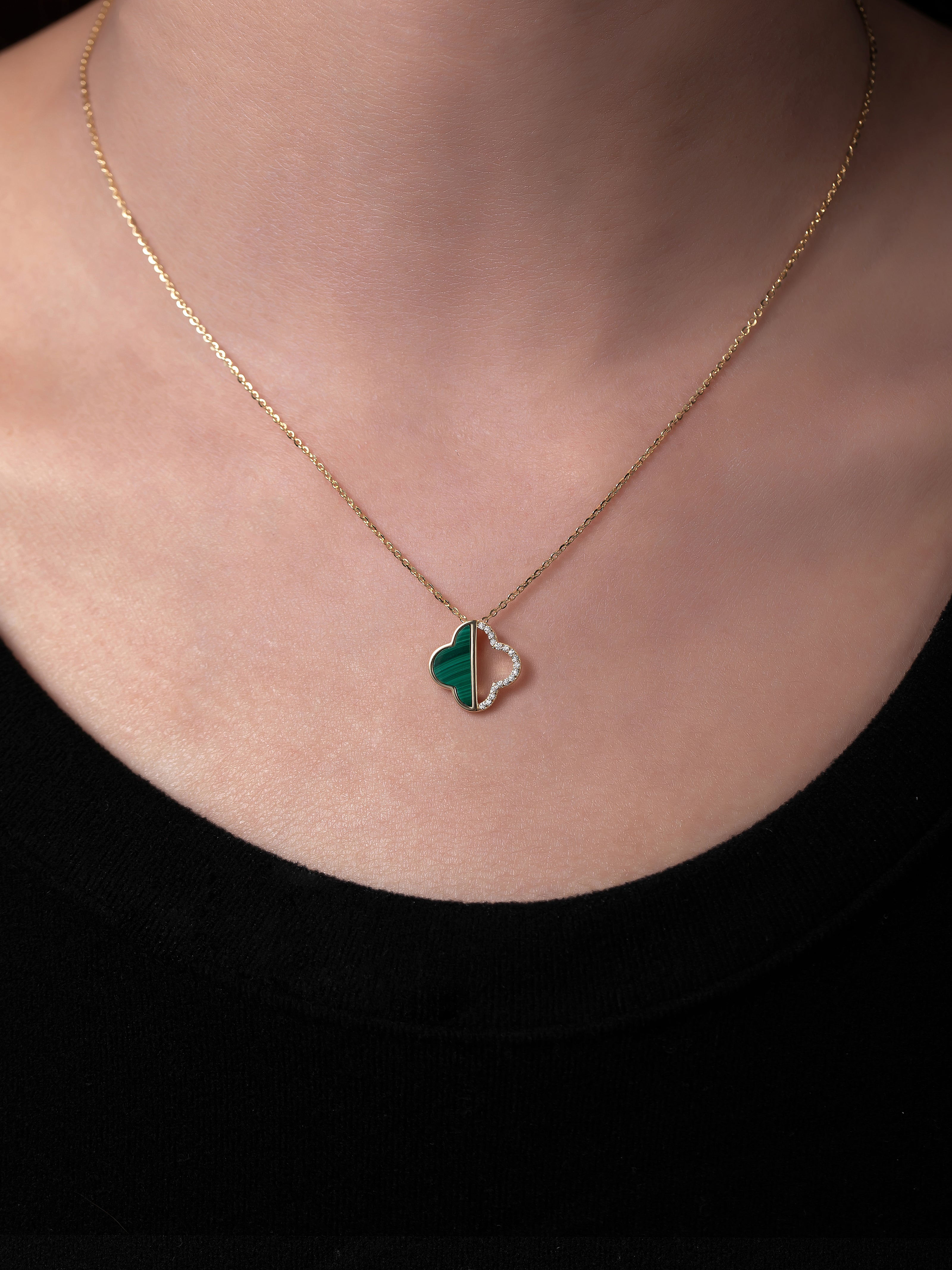 Halskette Silber 925 - 18k vergoldet mit Malachit Stein 45 cm