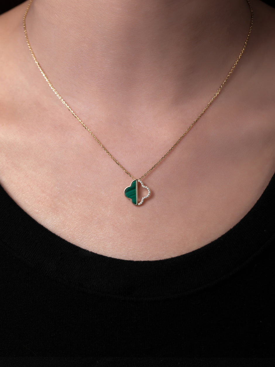 Halskette Silber 925 - 18k vergoldet mit Malachit Stein 45 cm