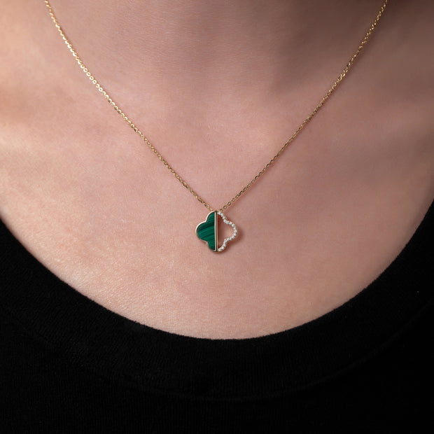 Halskette Silber 925 - 18k vergoldet mit Malachit Stein 45 cm