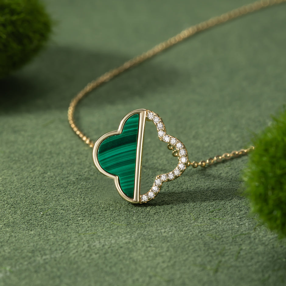 Halskette Silber 925 - 18k vergoldet mit Malachit Stein 45 cm