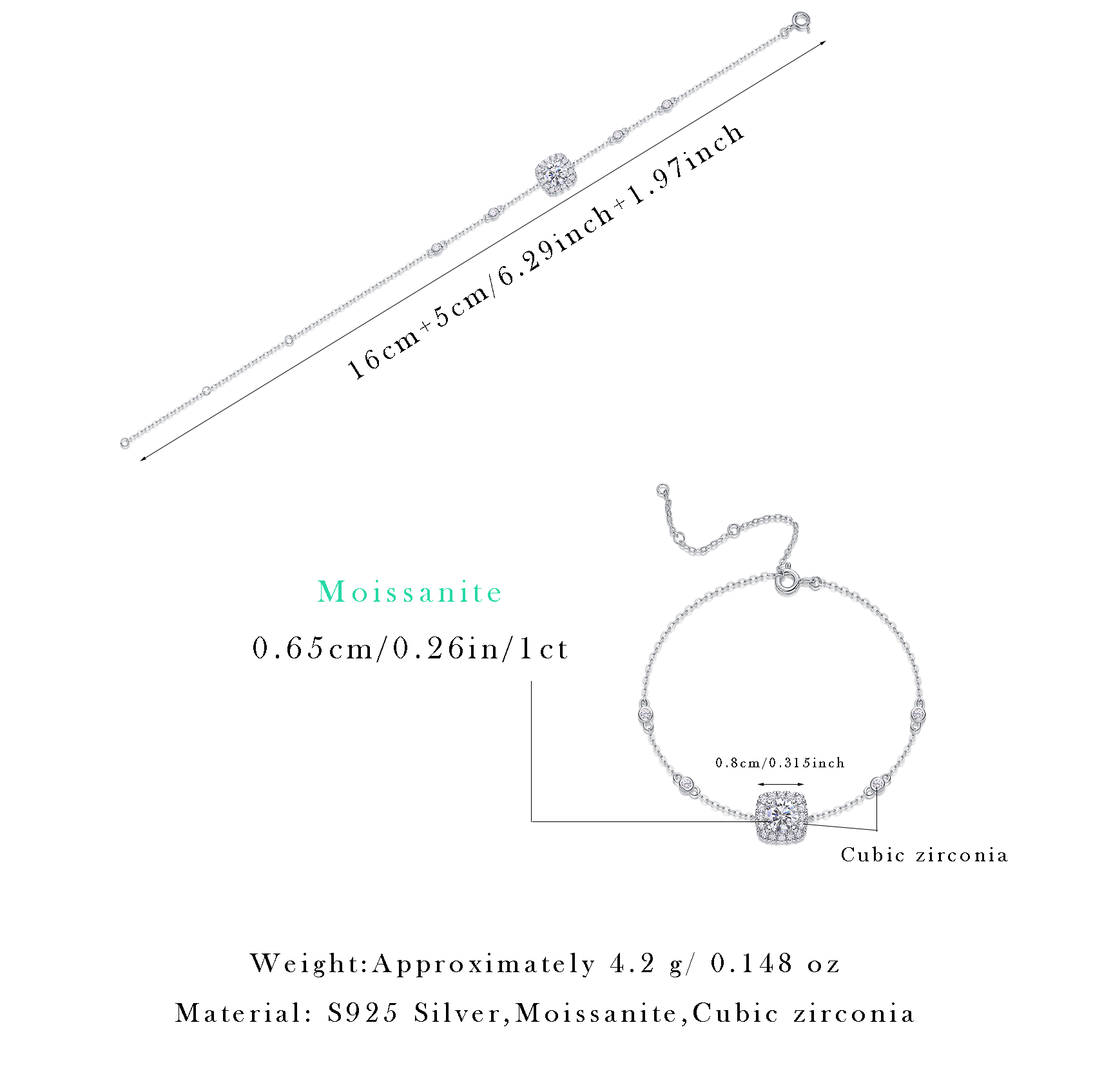 Moissanit Tennis Armband mit 1.7 Karat VVS1 Reinheit und D Farbgrad aus rhodiniertem 925 Silber (18 cm)