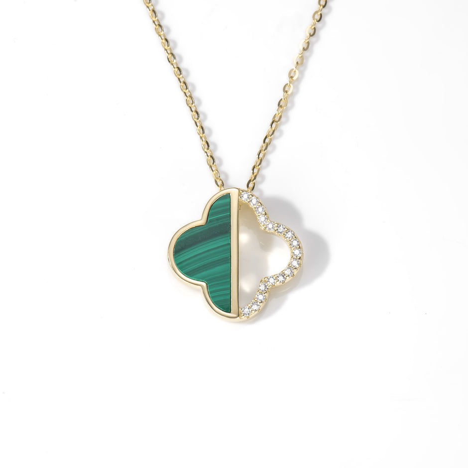 Halskette Silber 925 - 18k vergoldet mit Malachit Stein 45 cm