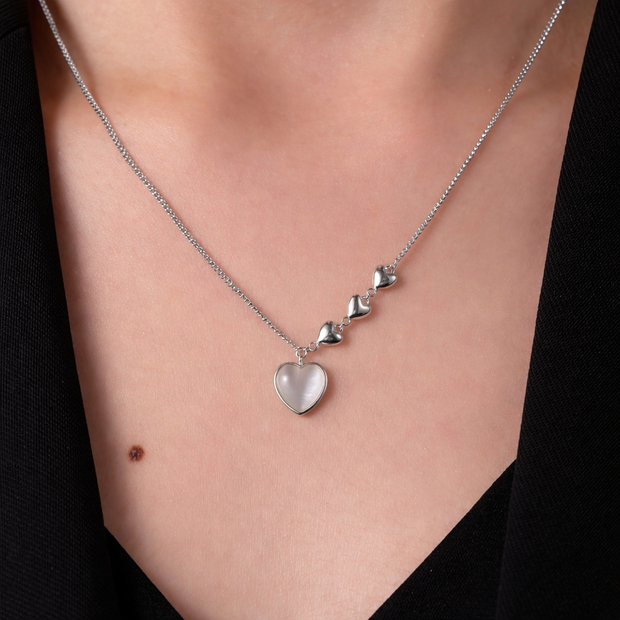 Halskette Silbe 925 - rhodiniert mit Chalcedon Herz 45 cm