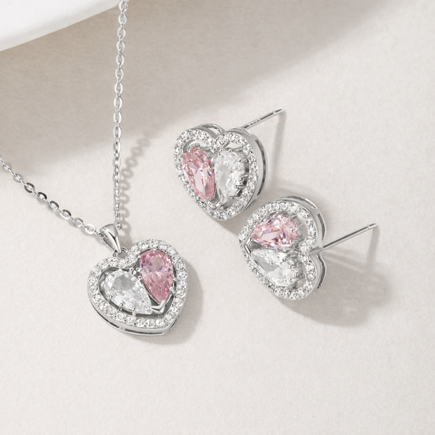 Silber Set Halskette und Ohrringe 925 Silber - Zirkonia und rhodiniert in 45 cm