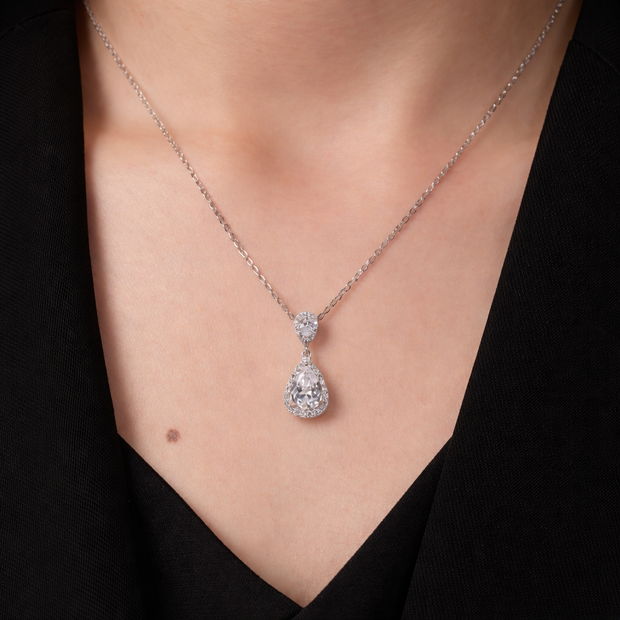 Silber Halskette 925 - rhodiniert Tropfen Schliff 45 cm