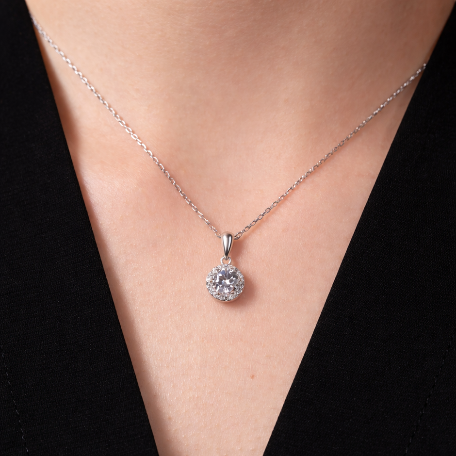Halskette Silber 925 - rhodiniert Zirkonia in Brilliantschliff 45 cm