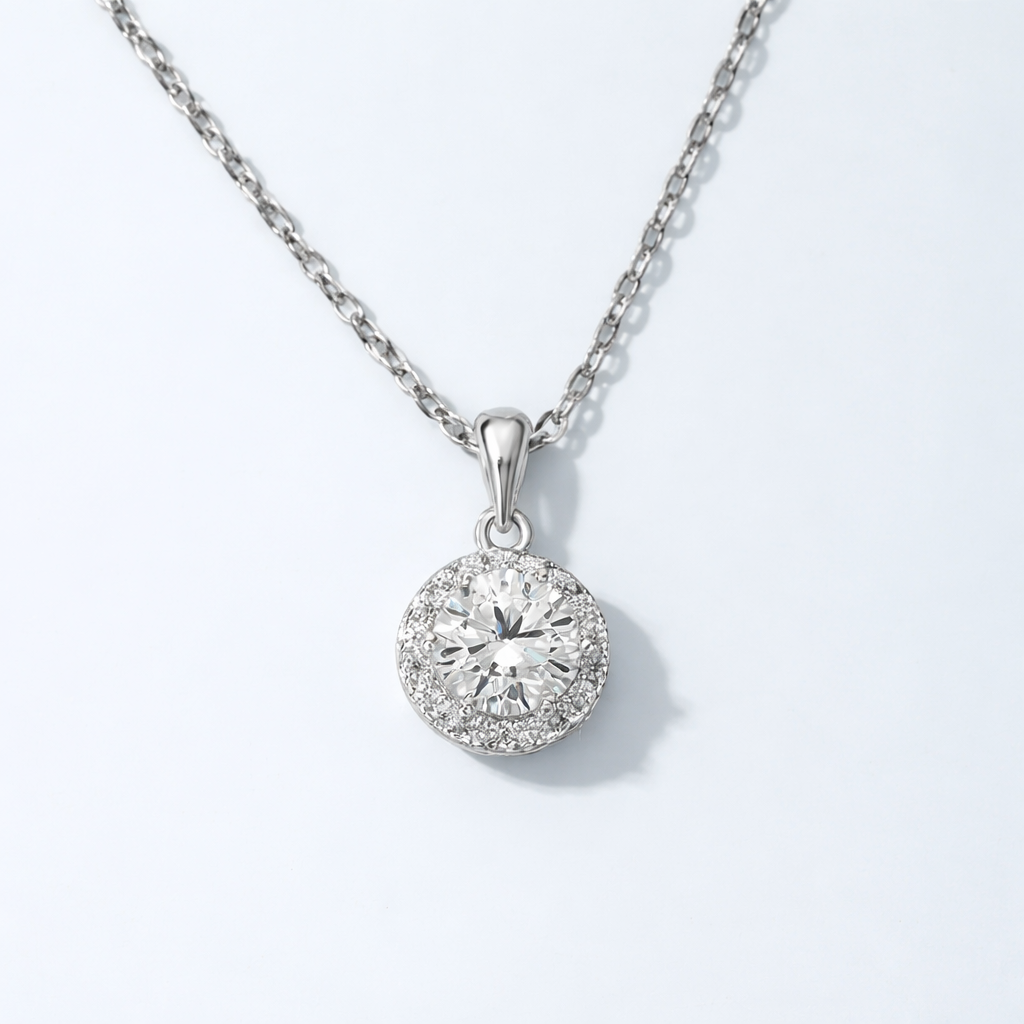 Halskette Silber 925 - rhodiniert Zirkonia in Brilliantschliff 45 cm