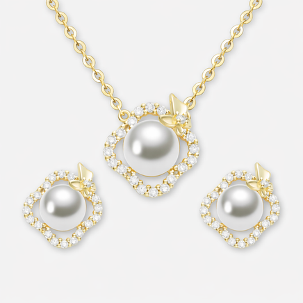 Silber Set Halskette und Ohrringe 925 Silber - Zirkonia und rhodiniert in 45 cm