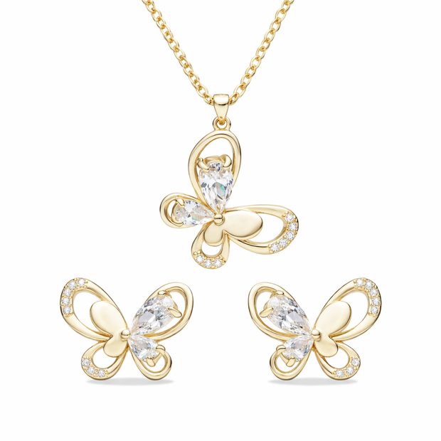 Silber Set Halskette und Ohrringe 925 Silber - Schmetterlings Motiv Zirkonia und rhodiniert in 45 cm