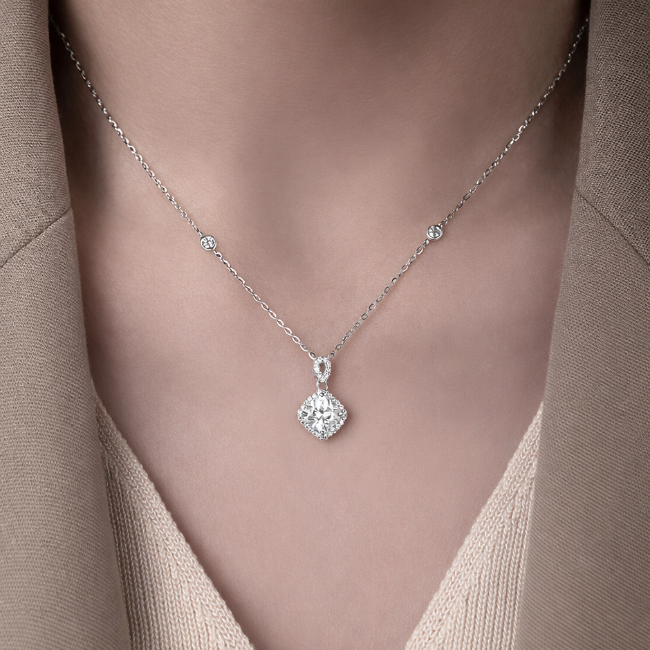 Silber Set Halskette und Ohrringe 925 Silber rhodiniert - Brilliant Schliff Zirkonia 45 cm