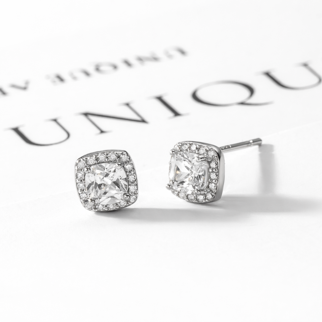 Silber Set Halskette und Ohrringe 925 Silber rhodiniert - Brilliant Schliff Zirkonia 45 cm