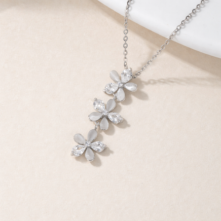 Silber Set Halskette und Ohrringe 925 Silber rhodiniert - Zirkonia Blumenmuster 45 cm