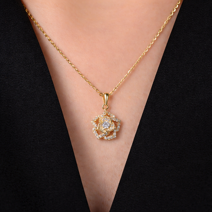 Silber Set Halskette und Ohrringe 925 Silber - Rosen Blumen Design rhodiniert 45 cm