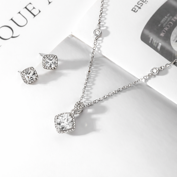 Silber Set Halskette und Ohrringe 925 Silber rhodiniert - Brilliant Schliff Zirkonia 45 cm