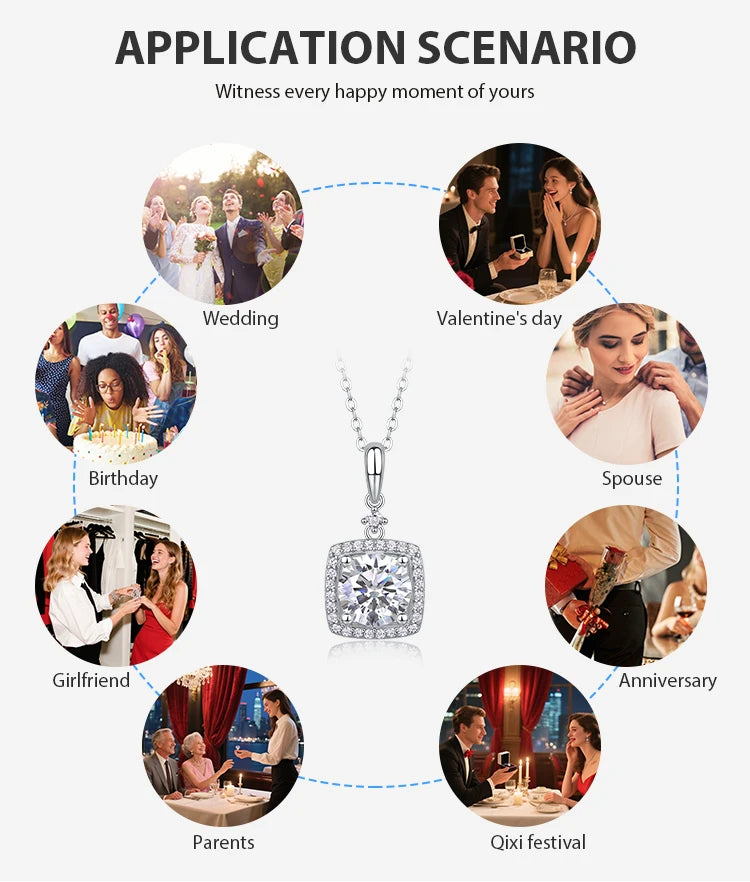 Moissanit Halskette 2 Karat in VVS1 Reinheit und Farbgrad D - rhodinierte Anhänger mit eleganter  Kette aus 925er Silber