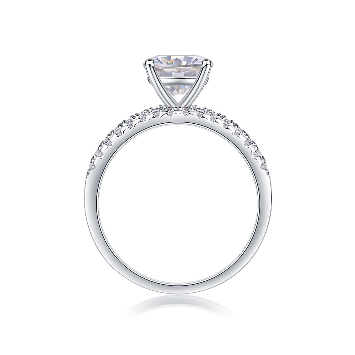 Moissanit Ring / Verlobungsring / Silberring mit 3.29 Karat VVS1 Reinheit und Farbgrad D im Brilliantschliff in rhodiniertem 925 Sterlingsilber.