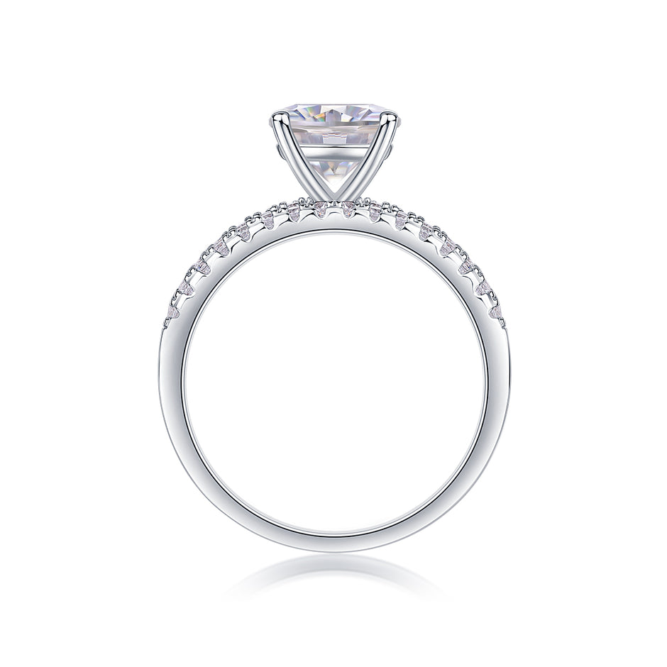 Moissanit Ring / Verlobungsring / Silberring mit 3.29 Karat VVS1 Reinheit und Farbgrad D im Brilliantschliff in rhodiniertem 925 Sterlingsilber.