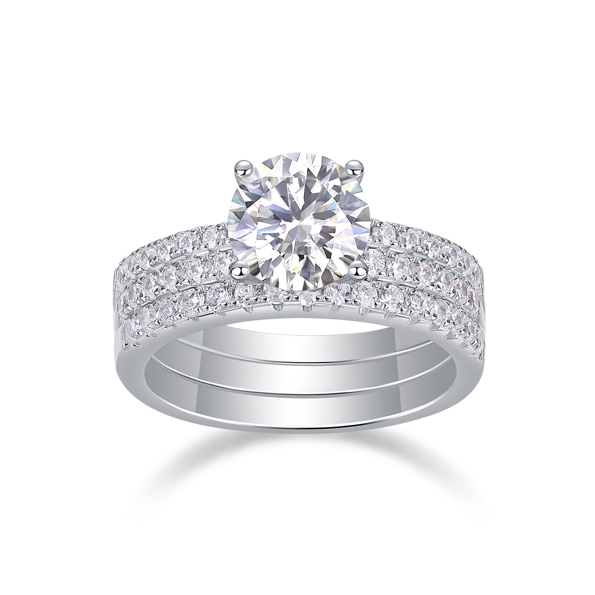 Moissanit Ring / Verlobungsring / Silberring mit 3.29 Karat VVS1 Reinheit und Farbgrad D im Brilliantschliff in rhodiniertem 925 Sterlingsilber.
