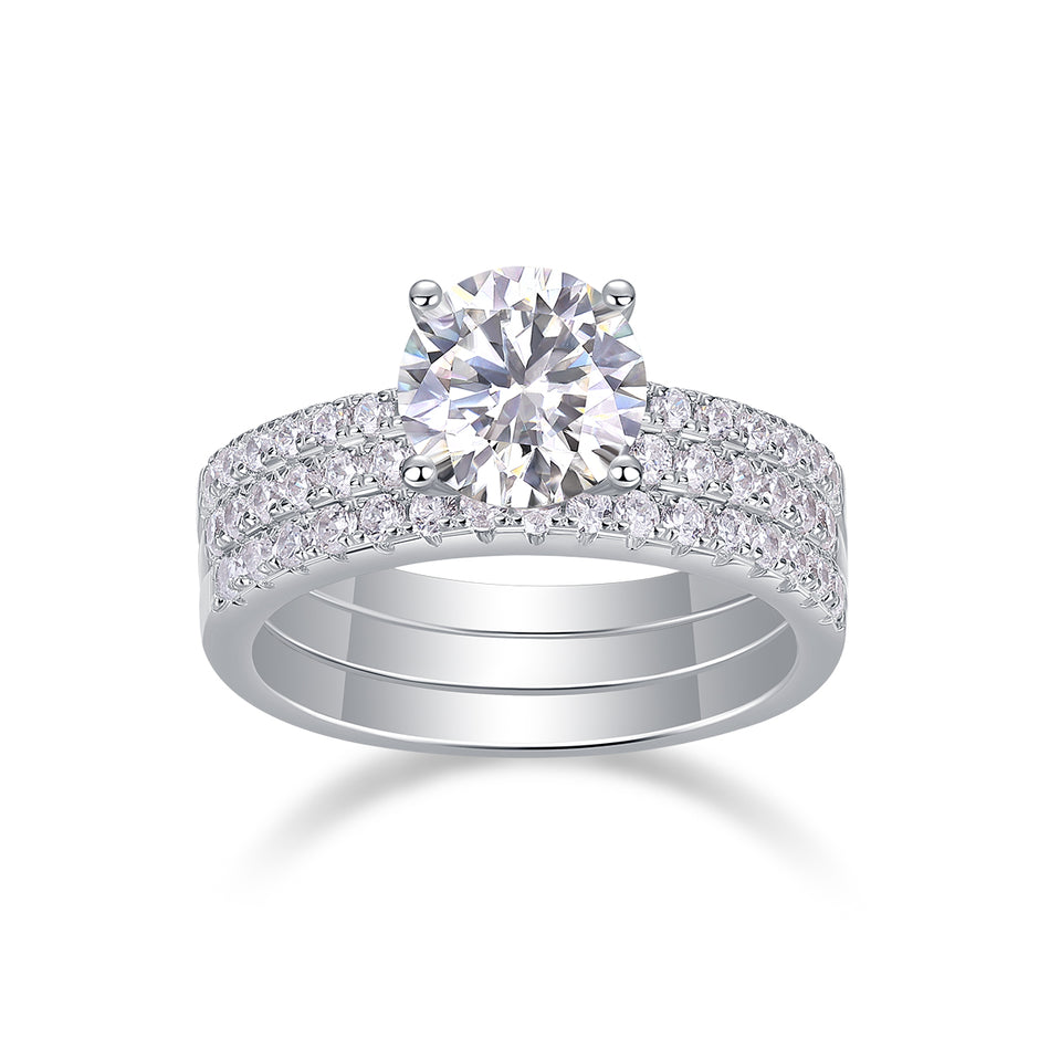 Moissanit Ring / Verlobungsring / Silberring mit 3.29 Karat VVS1 Reinheit und Farbgrad D im Brilliantschliff in rhodiniertem 925 Sterlingsilber.