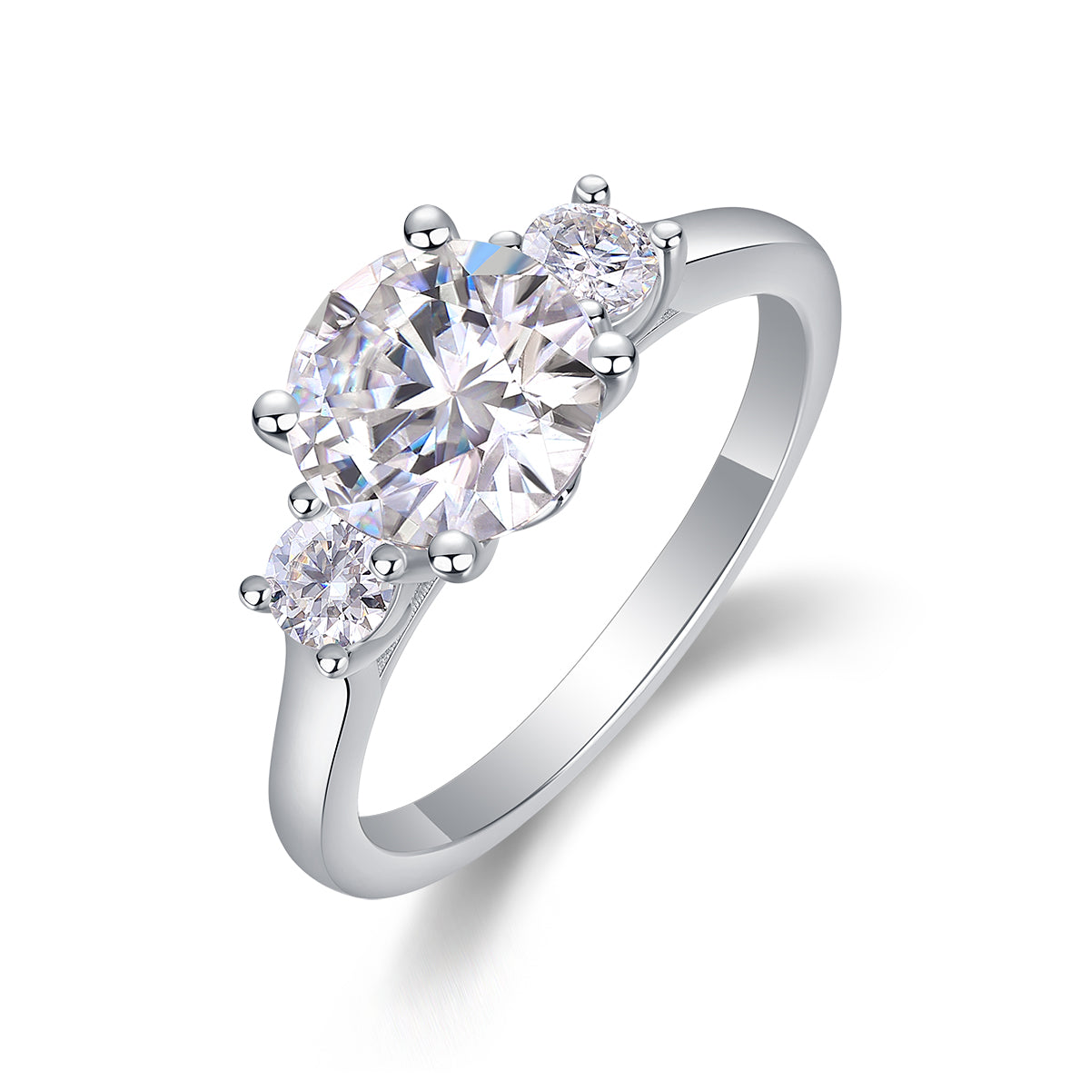 Moissanit Ring / Verlobungsring / Silberring mit 2.45 Karat VVS1 Reinheit und Farbgrad D im Brilliantschliff in rhodiniertem 925 Sterlingsilber.