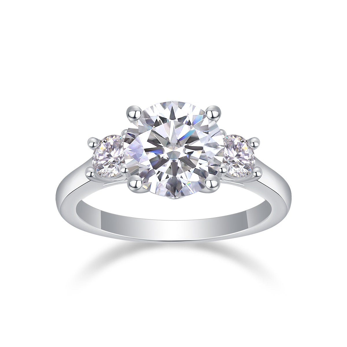 Moissanit Ring / Verlobungsring / Silberring mit 2.45 Karat VVS1 Reinheit und Farbgrad D im Brilliantschliff in rhodiniertem 925 Sterlingsilber.