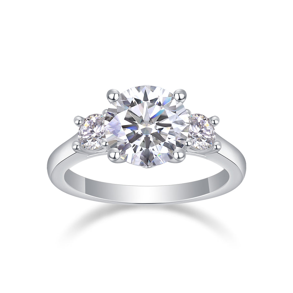 Moissanit Ring / Verlobungsring / Silberring mit 2.45 Karat VVS1 Reinheit und Farbgrad D im Brilliantschliff in rhodiniertem 925 Sterlingsilber.