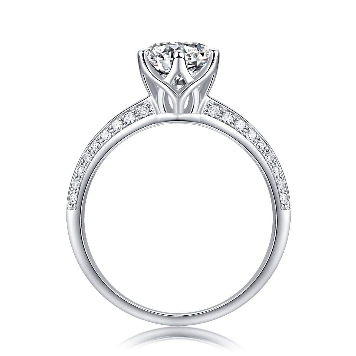 Moissanit Ring / Verlobungsring / Silberring mit 1.29 Karat VVS1 Reinheit und Farbgrad D im Brilliantschliff in rhodiniertem 925 Sterlingsilber.